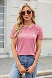 Smocked Round Neck Short Sleeve T-Shirt - Trendsi - Flyclothing LLC