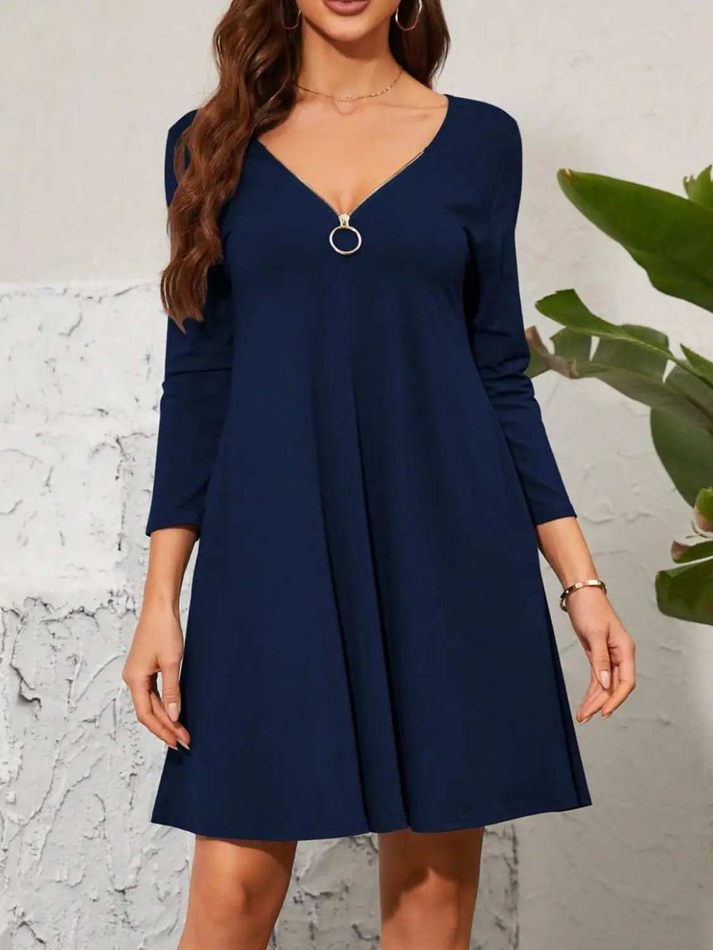 Quarter Zip Long Sleeve Dress - Trendsi - Flyclothing LLC