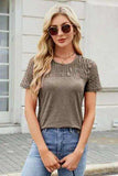 Smocked Round Neck Short Sleeve T-Shirt - Trendsi - Flyclothing LLC