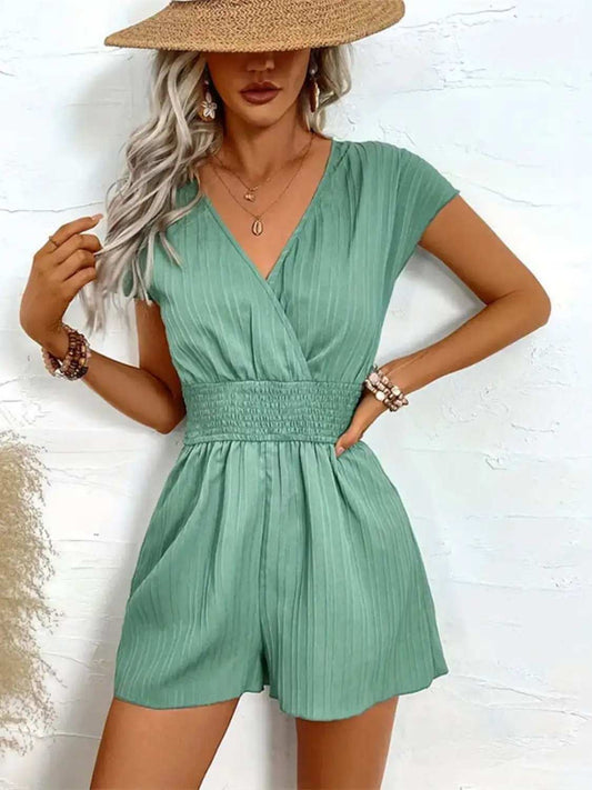 Tied Surplice Short Sleeve Romper - Trendsi - Flyclothing LLC