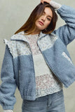 SO ME Faux Fur Sherpa Pull Jacket with Floral Contrast - Trendsi - Flyclothing LLC