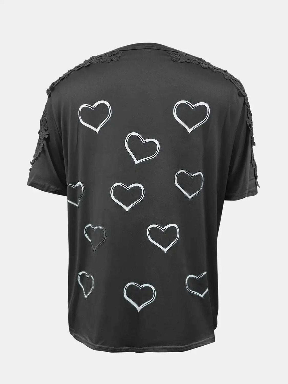 Full Size Lace Detail Heart Round Neck Short Sleeve Top - Trendsi - Flyclothing LLC