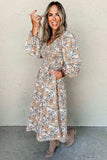 Printed V-Neck Long Sleeve Dress - Trendsi - Flyclothing LLC