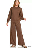 Zenana Scuba Crewneck Pullover and Pants Set - Trendsi - Flyclothing LLC