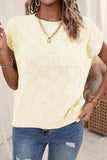 Pocketed Checkered Round Neck Knit Top - Trendsi - Flyclothing LLC