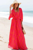 Drawstring Printed V-Neck Maxi Dress - Trendsi - Flyclothing LLC