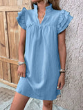Ruffled Notched Cap Sleeve Mini Dress - Trendsi - Flyclothing LLC