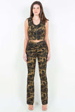 American Bazi V-Cut Ruched Camo Flare Pants - Trendsi - Flyclothing LLC