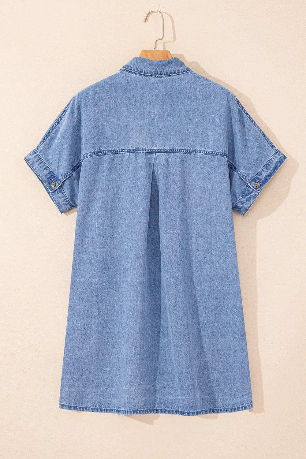 Button Down Short Sleeve Denim Dress - Trendsi - Flyclothing LLC