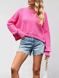 Round Neck Dropped Shoulder Sweater - Trendsi - Flyclothing LLC