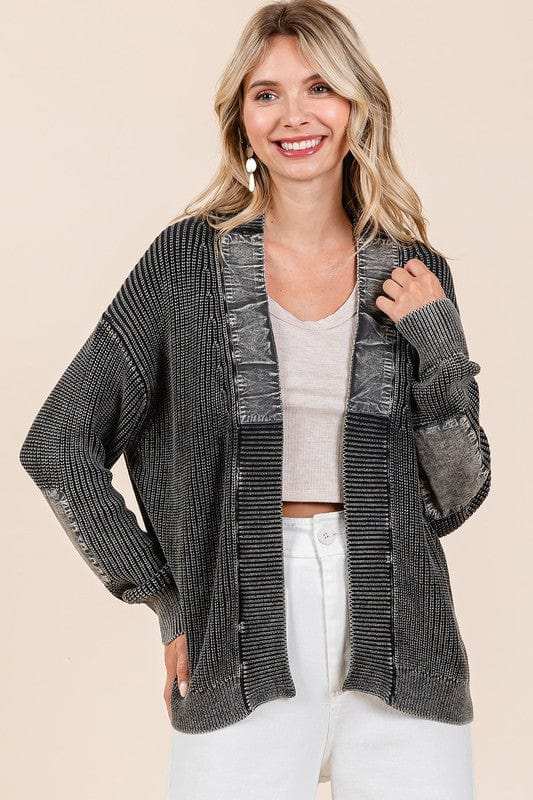 Mittoshop Contrast Patch Open Front Mineral Wash Cardigan - Trendsi - Flyclothing LLC