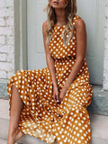 Polka Dot Round Neck Sleeveless Midi Dress - Trendsi - Flyclothing LLC