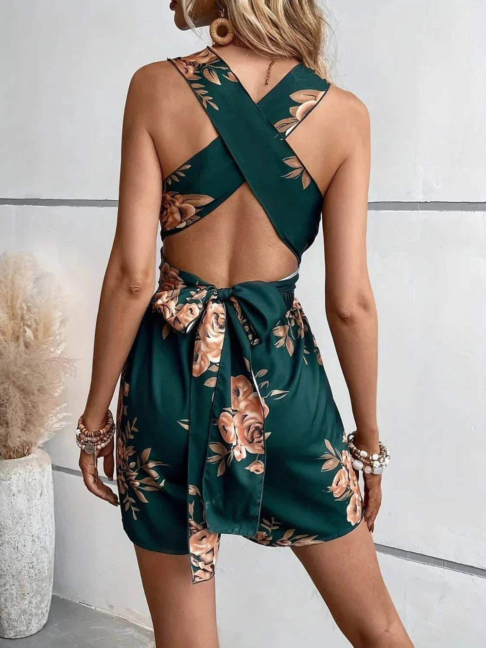 Crisscross Back Printed Romper - Trendsi - Flyclothing LLC