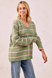 BiBi Striped Long Sleeve Sweater - Trendsi - Flyclothing LLC