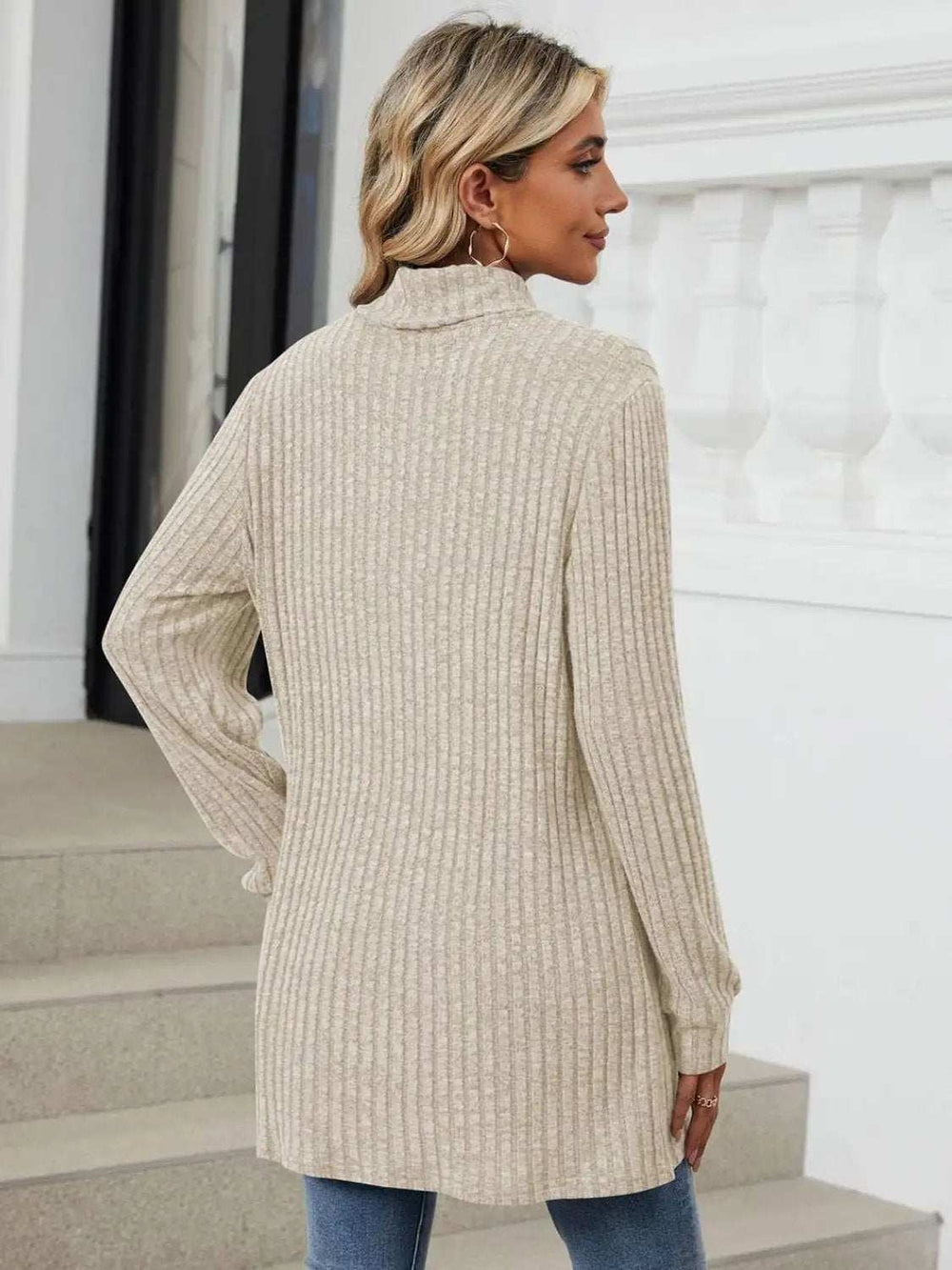 Ribbed Mock Neck Long Sleeve T-Shirt - Trendsi - Flyclothing LLC