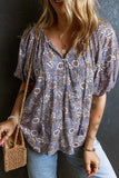 Printed Tie Neck Half Sleeve Blouse - Trendsi - Flyclothing LLC