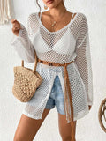 Openwork V-Neck Slit Cover-Up - Trendsi - Flyclothing LLC