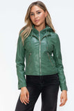 Snobbish Faux Leather Zip Up Drawstring Hooded Jacket - Trendsi - Flyclothing LLC
