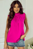 Ruffled Mock Neck Cap Sleeve Blouse - Trendsi - Flyclothing LLC