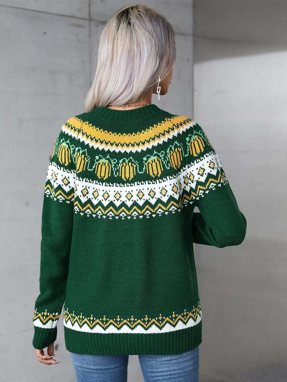Angel Wings Geometric Round Neck Long Sleeve Sweater - Trendsi - Flyclothing LLC