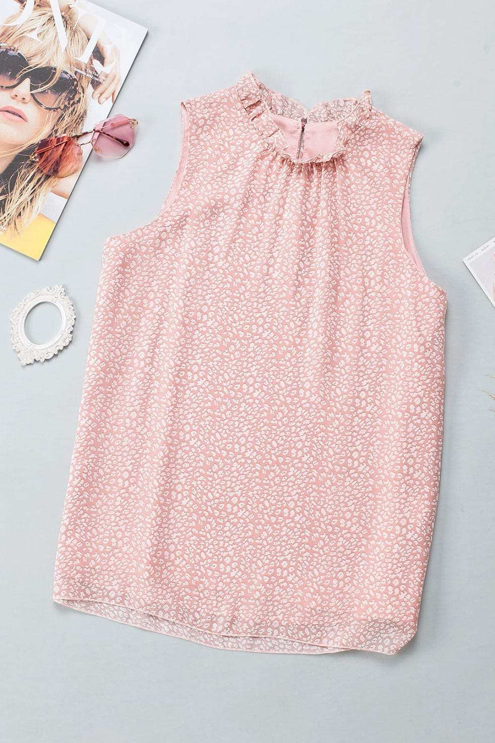 Frill Printed Round Neck Tank - Trendsi - Flyclothing LLC