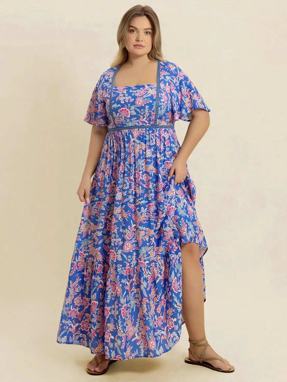 Plus Size Ruched Printed Short Sleeve Dress - Trendsi - Flyclothing LLC