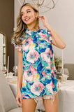 BiBi Floral Round Neck Ruffled Cap Sleeve Blouse - Trendsi - Flyclothing LLC
