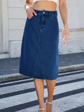 Slit Back Midi Denim Skirt - Trendsi - Flyclothing LLC