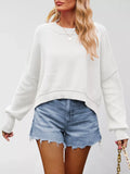 Round Neck Dropped Shoulder Sweater - Trendsi - Flyclothing LLC