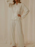 Collared Neck Long Sleeve Top and Pants Lounge Set - Trendsi - Flyclothing LLC