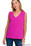 Zenana Double Gauze Raw Edge V-Neck Tank - Trendsi - Flyclothing LLC