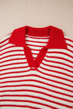 Striped Johnny Collar Long Sleeve Sweater - Trendsi - Flyclothing LLC
