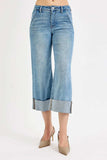 RISEN Full Size Tummy Control High Rise Ankle Wide Cuffed Jeans Plus Size - Trendsi - Flyclothing LLC