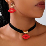 Rhinestone Lip Earrings and Necklace Jewelry Set - Trendsi - Flyclothing LLC