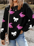 Sequin Bunny Bow Easter Corded Rib Sweatshirt - Trendsi - Flyclothing LLC