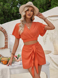 Surplice Flutter Sleeve Top and Tied Shorts Set - Trendsi - Flyclothing LLC