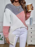 Color Block Fuzzy Knit Sweatshirt - Trendsi - Flyclothing LLC
