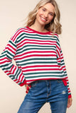 Haptics Full Size Striped Contrast Side Slit Knit Top - Trendsi - Flyclothing LLC