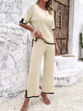 Contrast Trim Round Neck Top and Pants Set - Trendsi - Flyclothing LLC