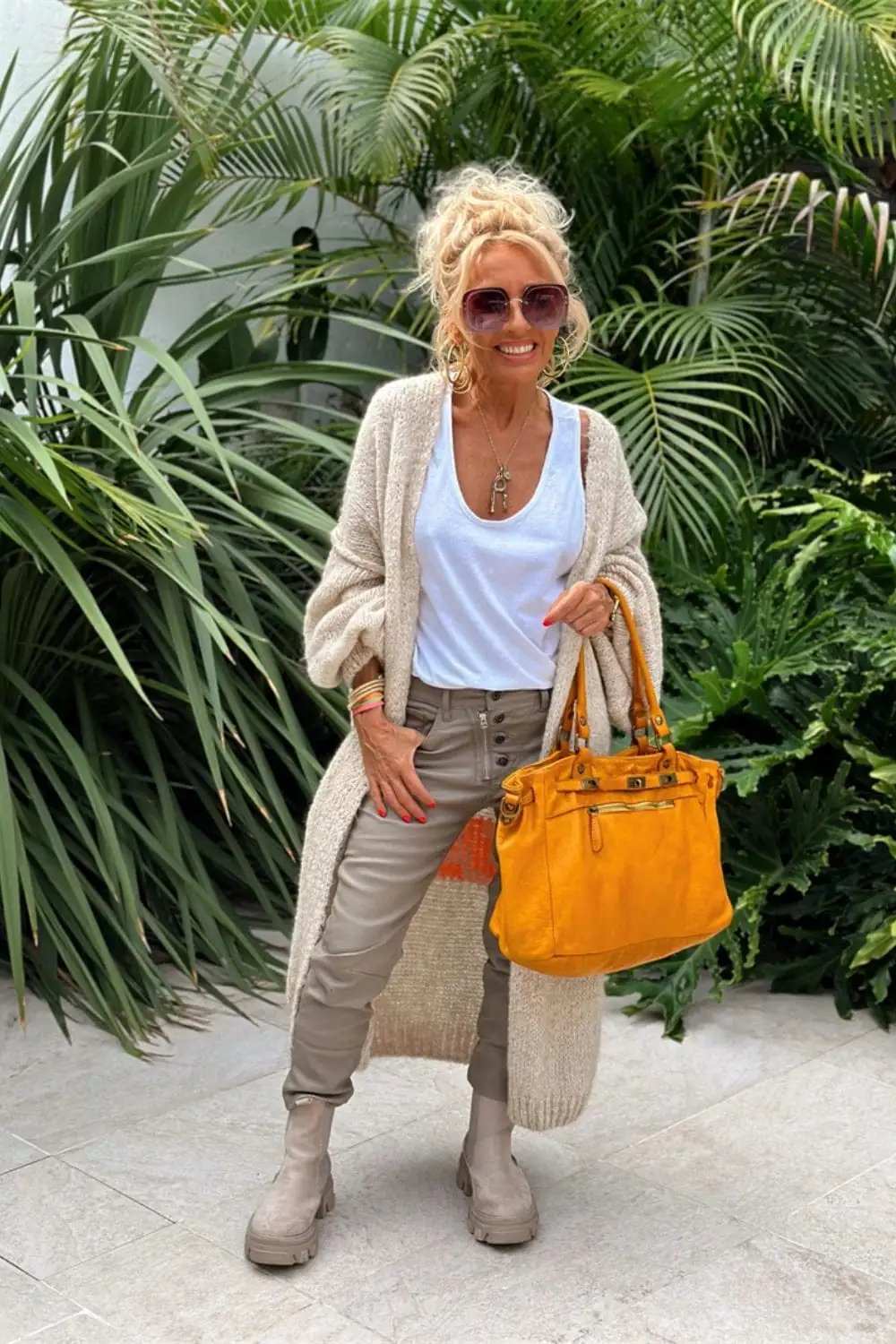 Letter Dropped Shoulder Long Sleeve Cardigan - Trendsi - Flyclothing LLC