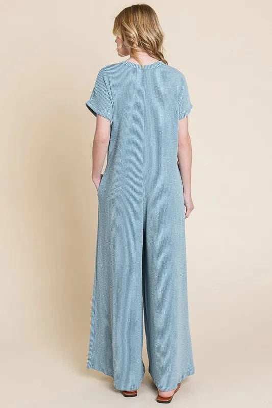 BOMBOM Rib Knit Jumpsuit with Button Detail - Trendsi - Flyclothing LLC