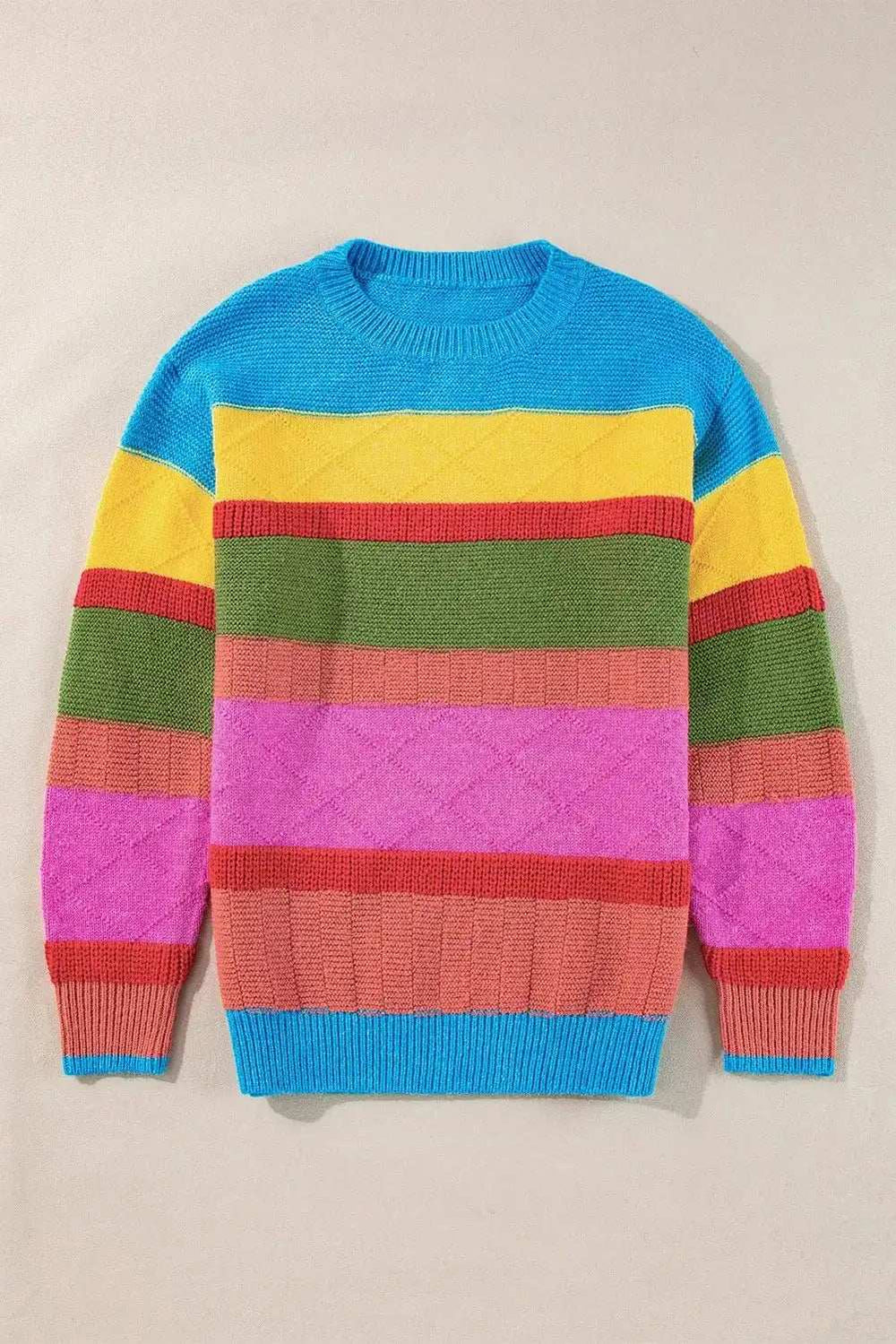 Contrast Round Neck Dropped Shoulder Sweater - Trendsi - Flyclothing LLC