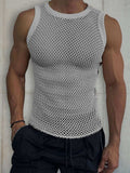 Men's Round Neck Hollow Out Sleeveless Knit Top - Trendsi - Flyclothing LLC