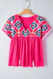 Geometric Embroidered Tassel Tie Neck Blouse - Trendsi - Flyclothing LLC