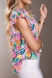 Printed Round Neck Cap Sleeve Blouse - Trendsi - Flyclothing LLC