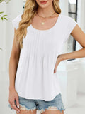 Pleated Front Scoop Neck T-Shirt - Trendsi - Flyclothing LLC