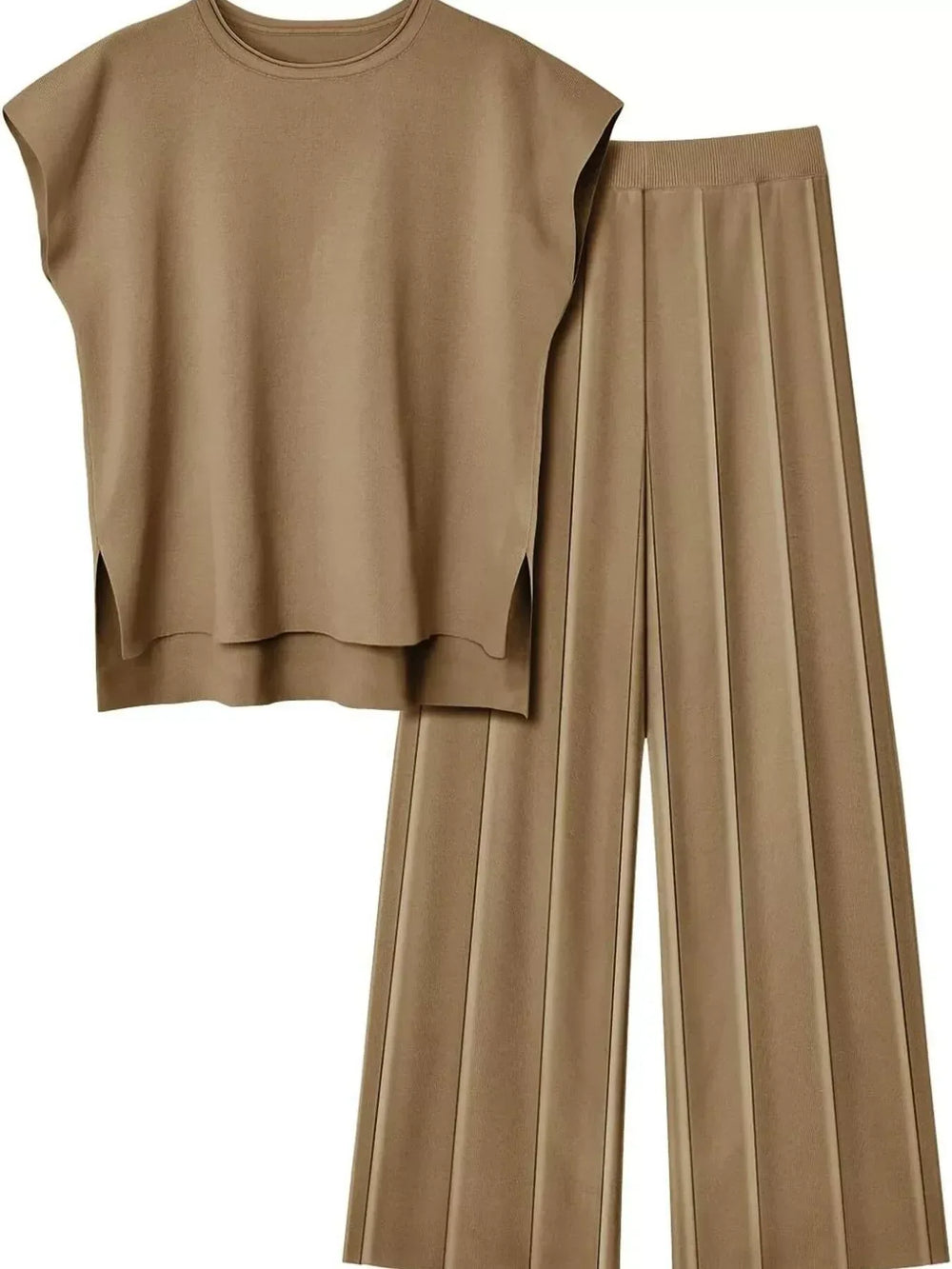 Casual Solid Color Cap Sleeve Top and Pants Knit Set - Trendsi - Flyclothing LLC