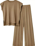 Casual Solid Color Cap Sleeve Top and Pants Knit Set - Trendsi - Flyclothing LLC