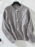 Cable-Knit Round Neck Button Up Cardigan - Trendsi - Flyclothing LLC