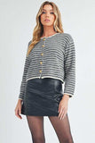 Aemi + Co Striped Button Down Round Neck Cardigan - Trendsi - Flyclothing LLC